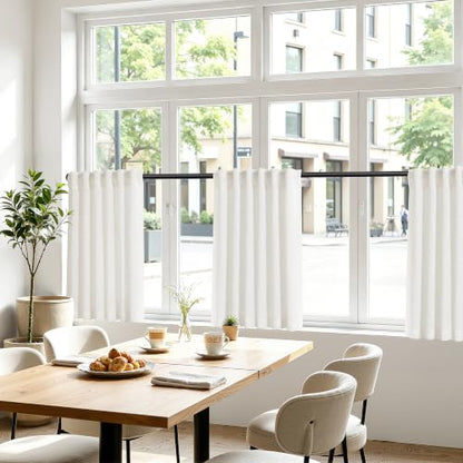 Natural Linen Kitchen Window Curtains Over Sink 36x36 Inch Pack of 2 - Cream