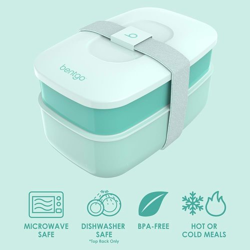 Bentgo Classic - Stackable 3-Compartment Bento Box with Utensil Set | BPA-Free Meal Prep Container (Coastal Aqua)
