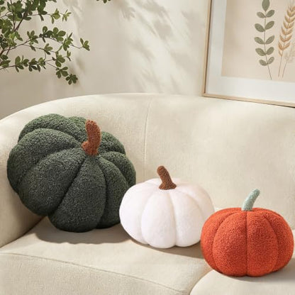 3D Pumpkin Throw Pillows Set - Green White Caramel Halloween Fall Decor, 11.02" & 7.87"