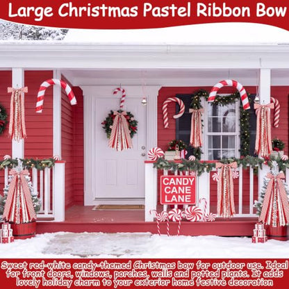 2 Pcs Candy Cane Christmas Wreath Bow with Clip - Red & White Variation