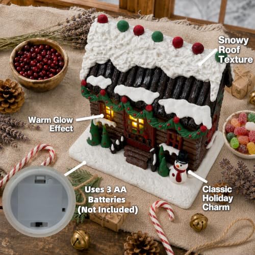 7-Inch Lighted Gingerbread House Christmas Village Decor
