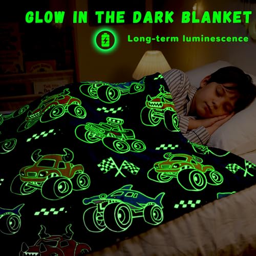 Twin Size Construction Truck Blanket for Teens Boys - Glow in Dark 60x80in