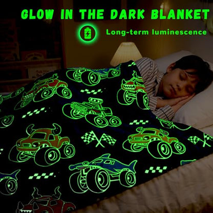 Twin Size Construction Truck Blanket for Teens Boys - Glow in Dark 60x80in
