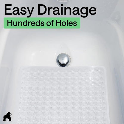 GORILLA GRIP Patented Bath Tub Shower Mat, Machine Washable Bathtub Floor Liner Mats, Suction Cups and Drain Holes to Keep Tubs Clean, Soft on Feet, Bathroom Essentials, 35x16 Inch, White