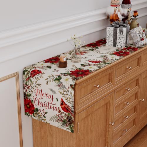 Christmas Table Runner 13x72 Inch Poinsettia Holiday Decor - 220 GSM