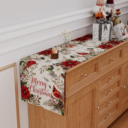 Christmas Table Runner 13x72 Inch Poinsettia Holiday Decor - 220 GSM
