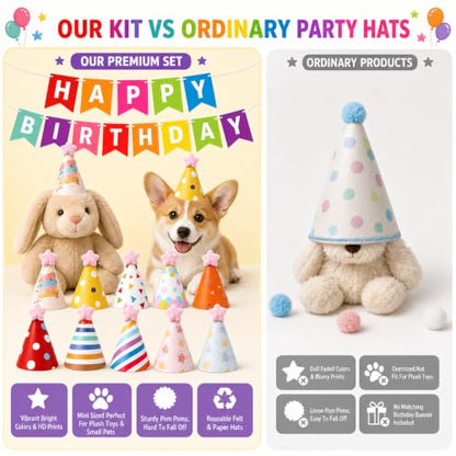 Rainbow Party Hats for Stuffed Animals & Pets - 11 pcs Mini Celebration Set