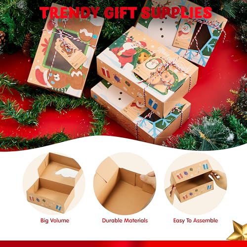 24-Piece Christmas Cookie Boxes with Window - Kraft Design Pastry Box Set, Auto-Popup Gift Boxes 8.75 x 5.75 x 2.75, JOYIN