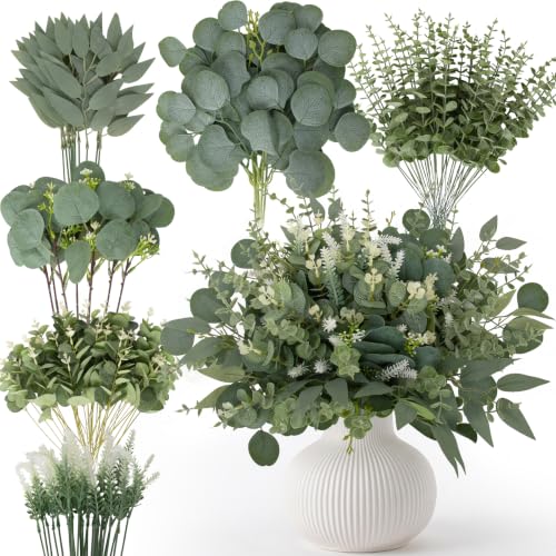 135 Pcs Artificial Eucalyptus Stems for Decor - Mixed Greenery, Flexible & Realistic