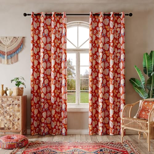 Terracotta Floral Blackout Curtains for Bedroom 84 Inch 2 Panels - Variation of Terracotta and Orange Floral