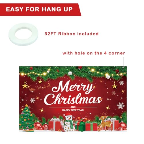 Large Christmas Backdrop Banner for Holiday Party Decoration - Red, Green and White Fabric, 5.91x6.3ft