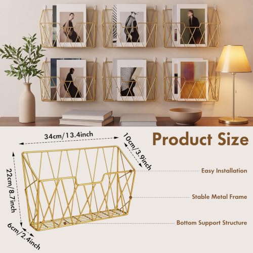 Gold Wall Mounted Magazine Rack - Metal Wall Organizer for Living Room, Office, Vanity