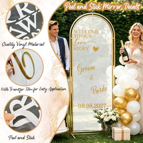 Wedding Welcome Sign Mirror Decals Custom Love Story - Golden Variations
