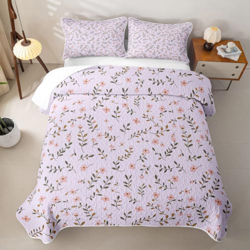 Lilac Twin Floral Quilt Set for Kids & Hot Sleepers - Breathable Polyester