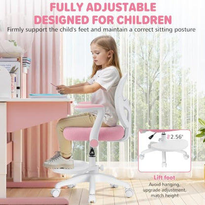 Kids Desk Chair Ergonomic Study Chair with Flip Armrest - Pink
