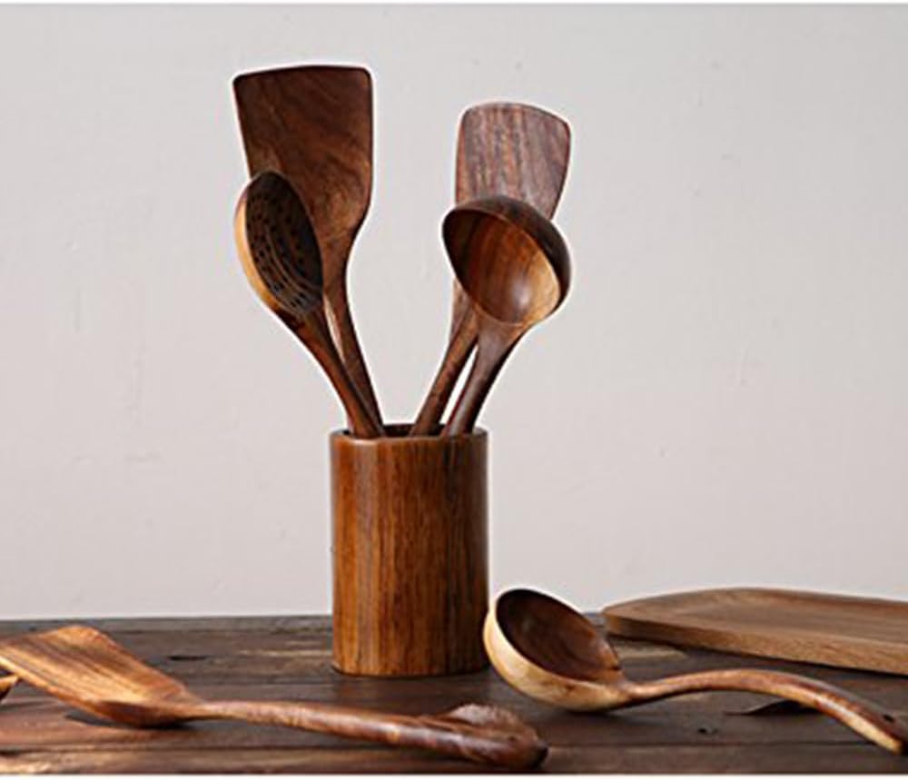 Skiennix Wooden Spoons Set - 4-Piece Luxury Natural Teak Utensils for Nonstick Cookware | Ideal Gift for Home Chefs