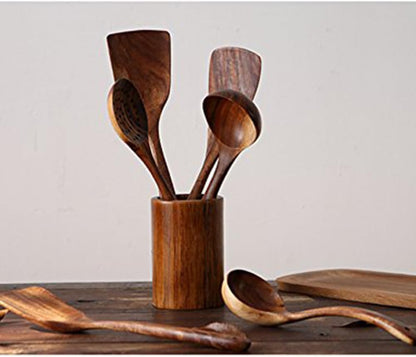 Skiennix Wooden Spoons Set - 4-Piece Luxury Natural Teak Utensils for Nonstick Cookware | Ideal Gift for Home Chefs