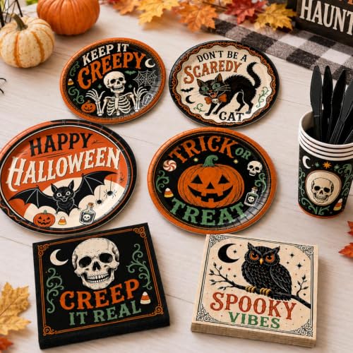 Halloween Party Supplies Set with Plates Cups Napkins Cutlery for Spooky Celebration