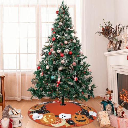 Small Halloween Ghost Pumpkin Tree Skirt, 30 Inch Autumn Holiday Decor