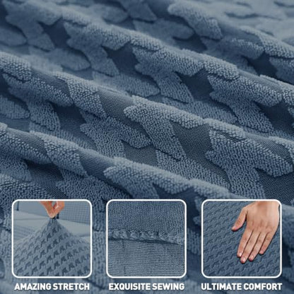 Large Dark Grey Houndstooth Sofa Cover 72-90 Inch Couch Protector with Elastic