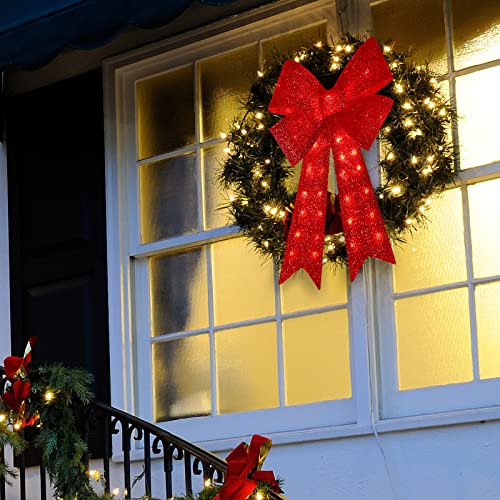 24 Inch 40 LED Christmas Wreath Bow - Glitter Red Holiday Door Decor - Variation of THIS listing