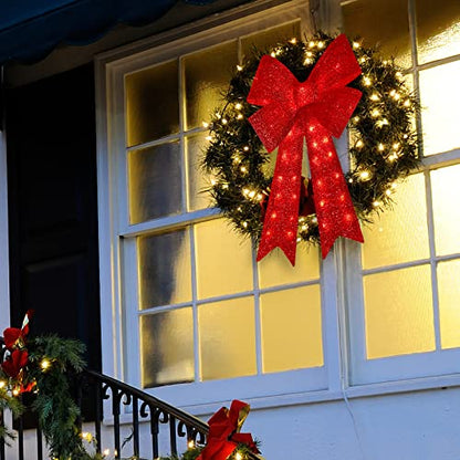 24 Inch 40 LED Christmas Wreath Bow - Glitter Red Holiday Door Decor - Variation of THIS listing