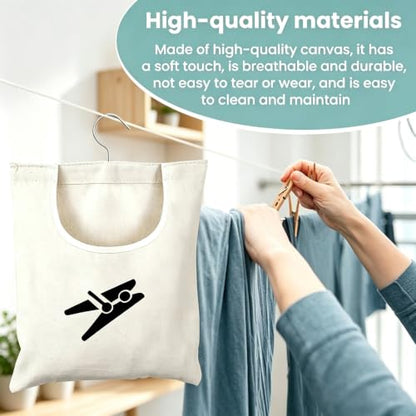 Laundry Clothespin Bag 12.5x11 Inch Canvas Hanging Storage White