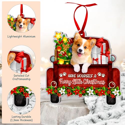 Corgi Dog Ornament for Christmas Tree - Red Truck Aluminum Decor - Corgi 2