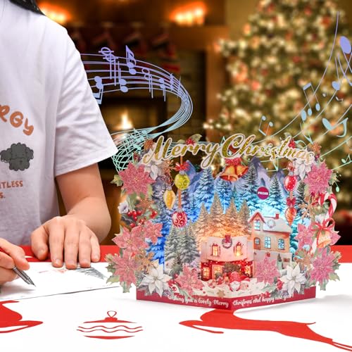 Pop Up Christmas Cards - 3D Musical Lights Up Woodland Winter Holiday Scene - Variation of THIS listing