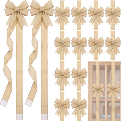 Christmas Linen Ribbon Bows for Cabinets - Yellow, 78.7 Inches, Set of 15