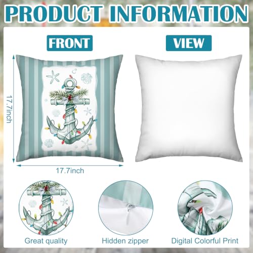 Christmas Coastal Pillow Covers Set of 6 - 18x18 Inch Suede Holiday Decor