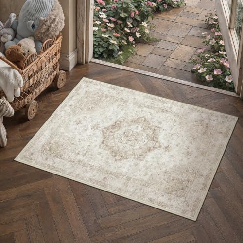 Farmhouse Beige 2x3 Neutral Area Rug - Soft Non-Slip, Machine Washable