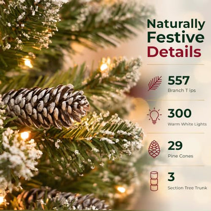 6FT Pre-Lit Snow-Dusted Pencil Christmas Tree with 300 Warm White LEDs