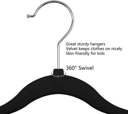 GoodtoU Kids Velvet Hangers - Non-Slip Black Infant Closet Hangers | Perfect for Organizing Baby Clothes