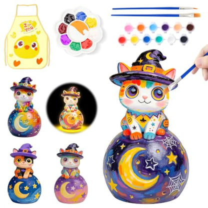 Wizard Cat Night Light Kit - Halloween Craft for Kids, Paint Your Own Witch Black Cat