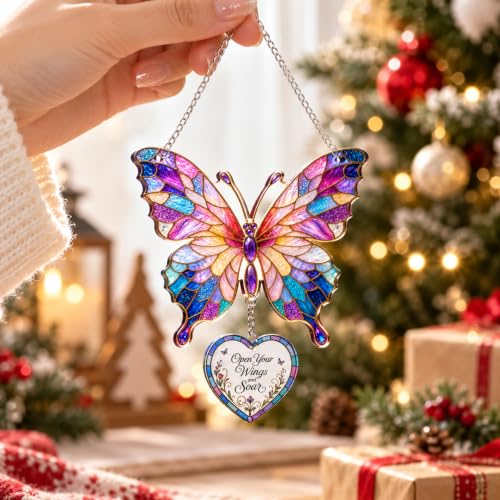 Butterfly Christmas Ornament for Tree - Colorful Acrylic Suncatcher Gift for Women - Variation: Butterfly