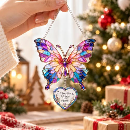 Butterfly Christmas Ornament for Tree - Colorful Acrylic Suncatcher Gift for Women - Variation: Butterfly