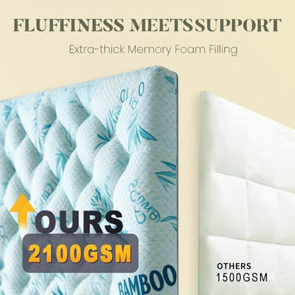 Blue 5 Inch Mattress Topper Twin Size - 2100 GSM Pillow Top Comfort