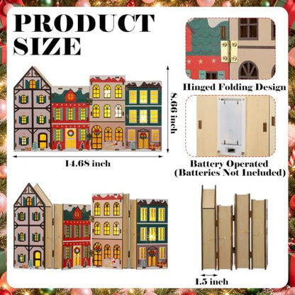 Foldable Wooden Christmas Village Decor with Built-in LED Lights - Rustic Holiday Scene
