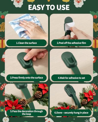 Green Christmas Garland Hangers for Mantle - 6 Pack