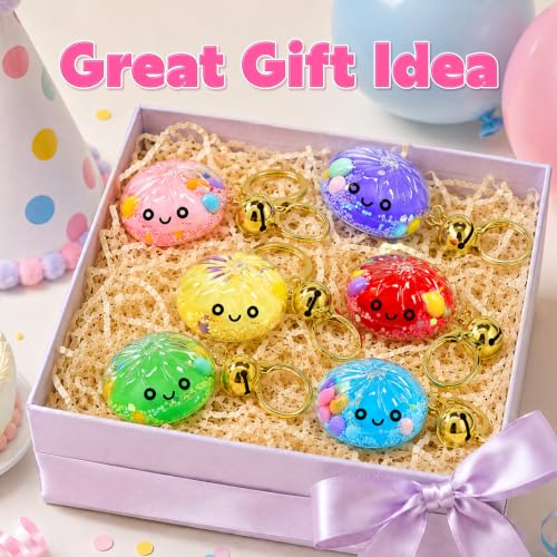 6PCS Kawaii Fidget Keychain Toy with Bell - Acrylic Flow Bun Design