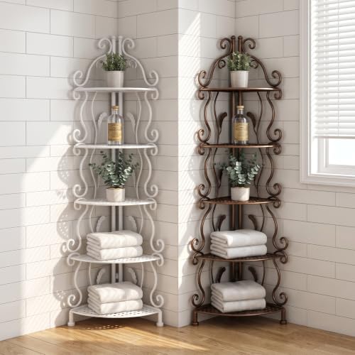 Foldable Metal Corner Shelf - Bronze 5 Tiers Freestanding Triangle Storage Rack