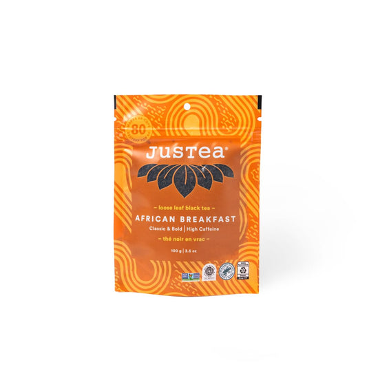 JusTea AFRICAN BREAKFAST | Loose Leaf Black Tea | Recyclable Refill Pouch | 40+ Cups (3.5oz) | High Caffeine | Award-Winning | Fair Trade | Non-GMO