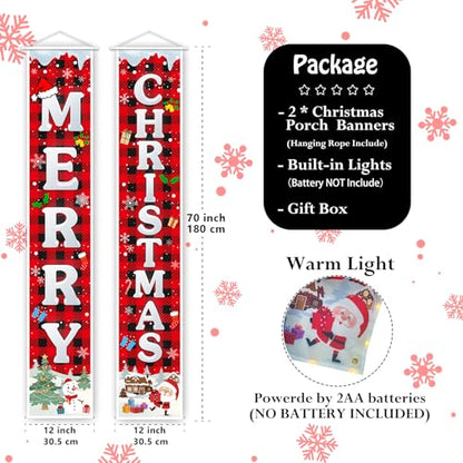Outdoor Christmas Decorations Banner with String Lights - Merry Christmas Welcome Sign, 70 Inch Festive Yard & Door Decor