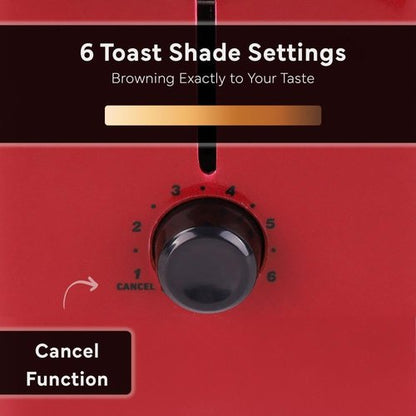 Courant 2-Slice Toaster - Cool Touch Design with Extra Wide Slots & 6 Shade Settings | Red