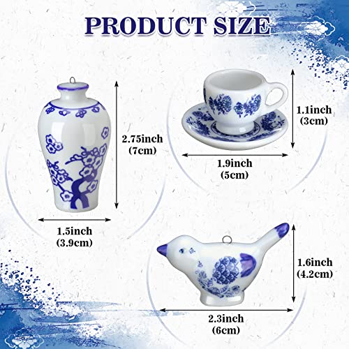 Christmas Porcelain Ornament Set - Blue & White Chinoiserie 9 Pcs Vivid Style