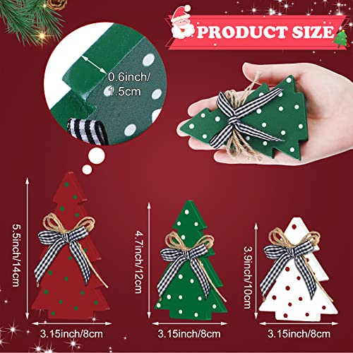 Christmas Wooden Tree Decor Set - Farmhouse Polka Dot Style, 3 Pieces