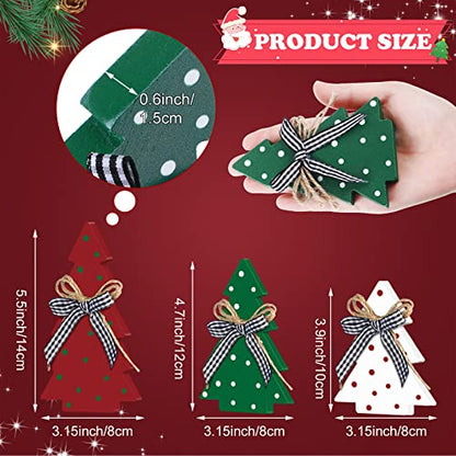 Christmas Wooden Tree Decor Set - Farmhouse Polka Dot Style, 3 Pieces