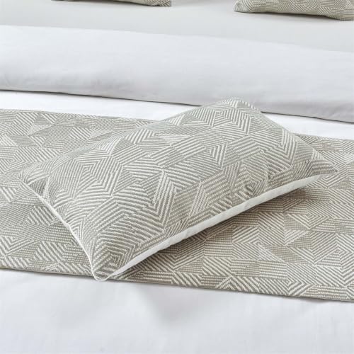 Gray Polyester Striped Bed Runner & Cushion Set 18x83in for Sofa Bedroom Hotel
