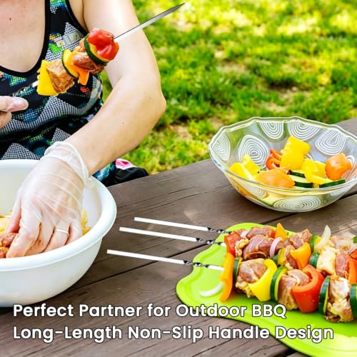 Silver Cooking Tweezers 12" Kitchen Tongs with 6 BBQ Skewers - 2 Pcs Set